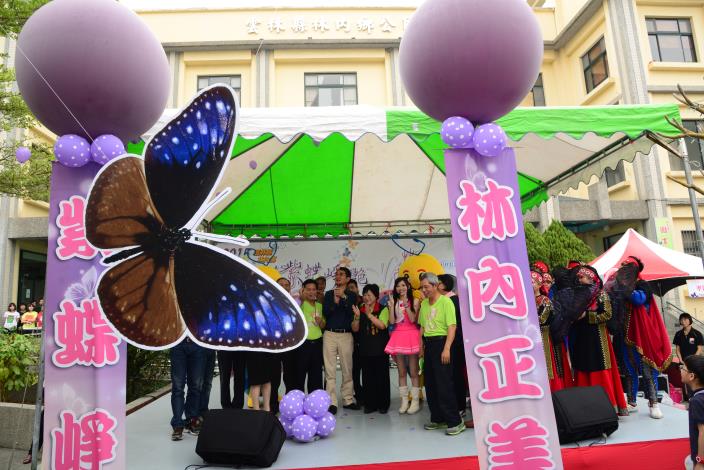 大型紫斑蝶滑行進入舞台