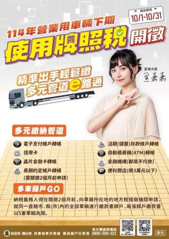 114年營業用車輛下期使用牌照稅開徵囉！