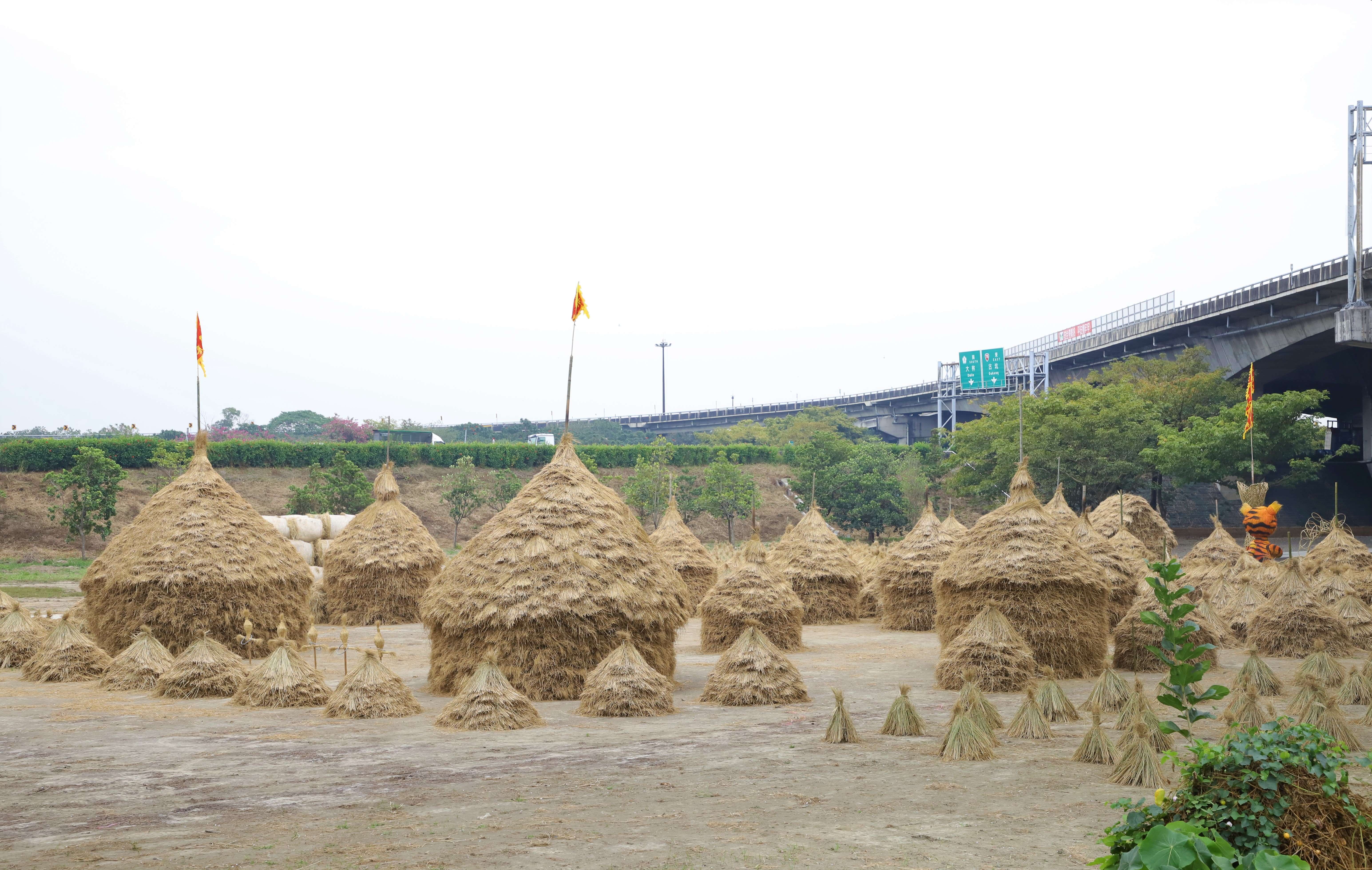 今年稻草文化節有別於去年稻草捲，改用將近300個草垺製做迷宮。