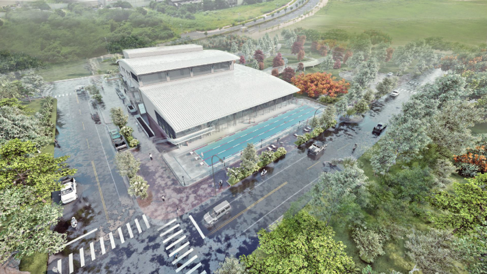 小東休閒娛樂中心規劃興建地下1層、地上3層的建築物，並設有室內外泳池，滿足民眾運動需求。