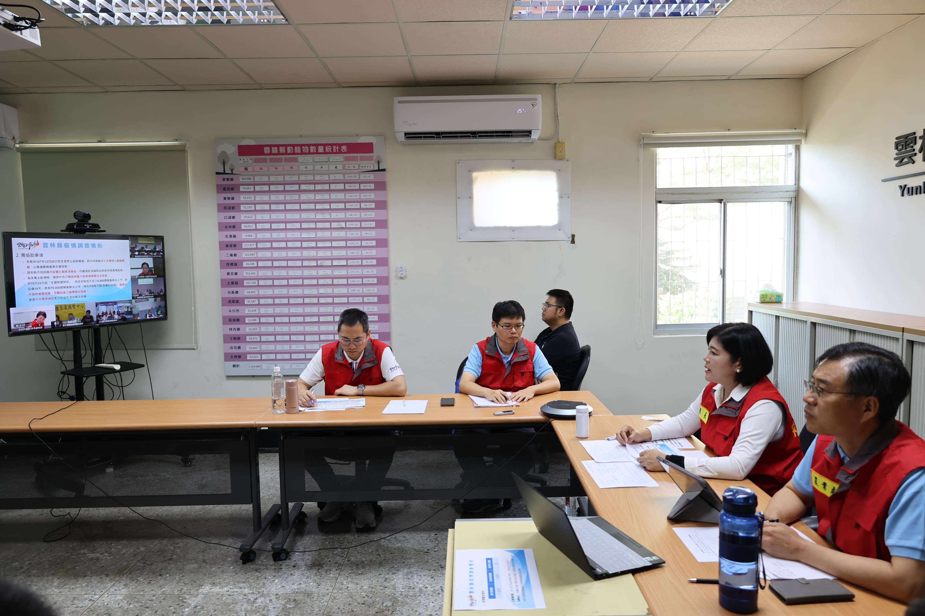 行政院長卓榮泰主持非洲豬瘟中央災害應變會議,張麗善縣長線上向中央提五項建議。