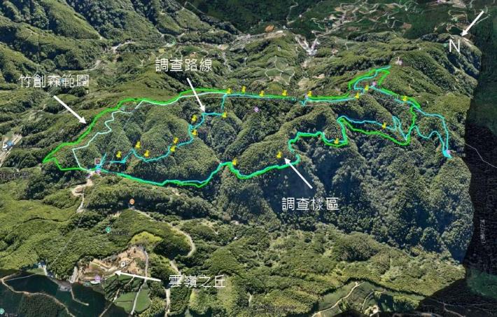 01竹創森46.6公頃範圍及調查樣區位置圖