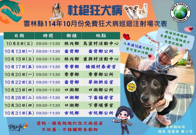 114年10月份狂犬病巡迴預防注射活動