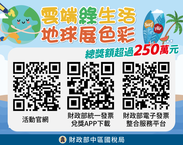 轉知-財政部中區國稅局北港稽徵所114年度結合統一發票推行辦理全國性重大施政「統一發票兌獎APP全國推廣活動」-「雲端綠生活地球展色彩」租稅宣導活動