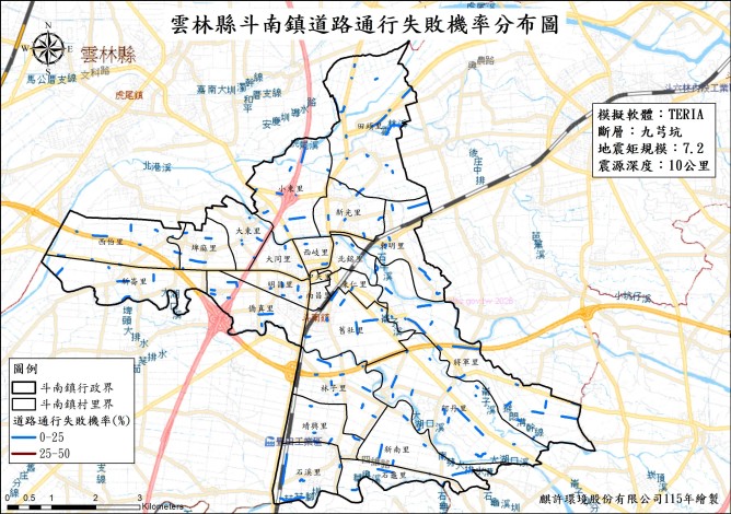 7.雲林縣斗南鎮道路通行失敗機率分布圖
