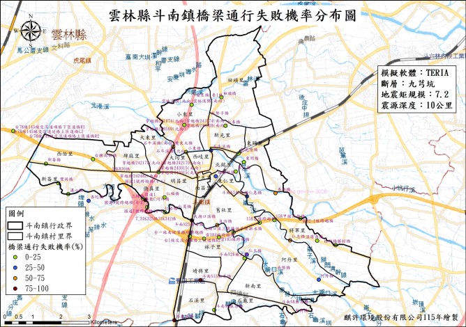 8.雲林縣斗南鎮橋梁通行失敗機率分布圖