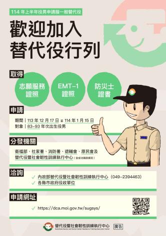 114年上半年役男申請服一般替代役