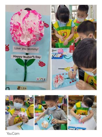 後埔 節慶週～愛的卡片引導幼兒製作康乃馨紙花，製作成卡片，送給親愛的媽咪
