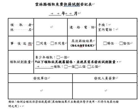 免費尿篩試劑登記表