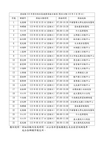 雲林縣113年整合性社區健康篩檢日程表(更新)