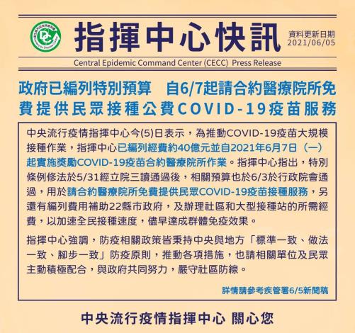 全民免費接踵COVID-19疫苗