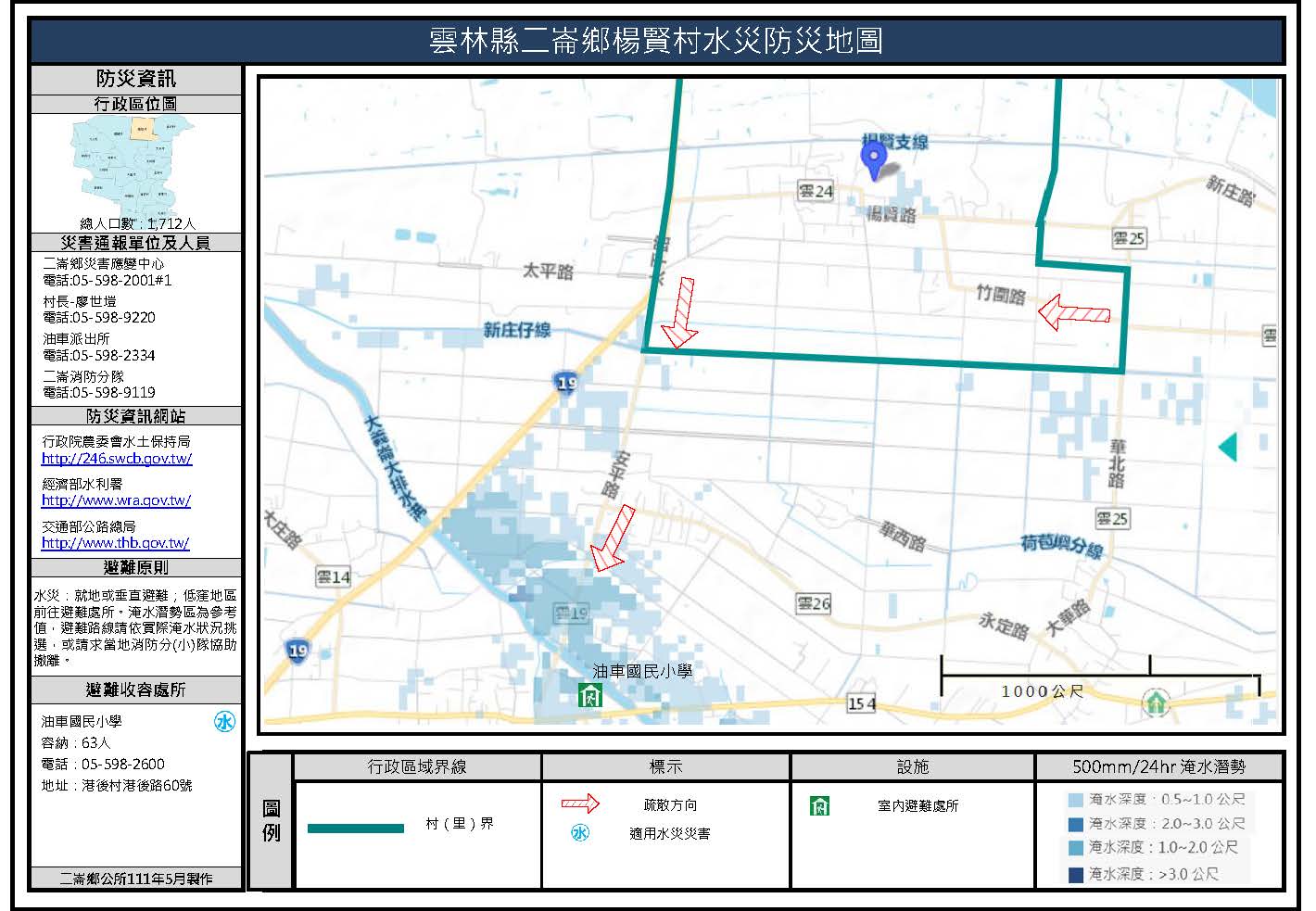 楊賢村水災簡易防災地圖