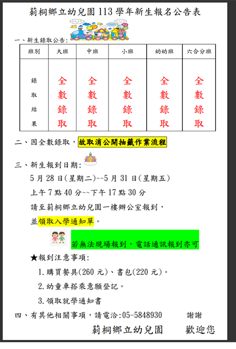 113學年度新生錄取